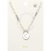 -C- Brass Metal Initial Monogram Lock Pendant Necklace