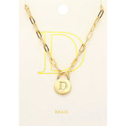 -D- Brass Metal Initial Monogram Lock Pendant Necklace