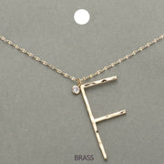 -F- Initial Monogram Brass Metal Pendant Necklace