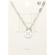 -H- Brass Metal Initial Monogram Lock Pendant Necklace