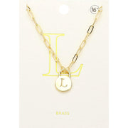 -L- Brass Metal Initial Monogram Lock Pendant Necklace