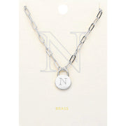 -N- Brass Metal Initial Monogram Lock Pendant Necklace