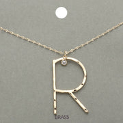 -R- Initial Monogram Brass Metal Pendant Necklace