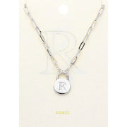 -R- Brass Metal Initial Monogram Lock Pendant Necklace