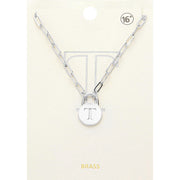 -T- Brass Metal Initial Monogram Lock Pendant Necklace