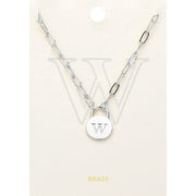 -W- Brass Metal Initial Monogram Lock Pendant Necklace