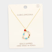Gold Dipped CZ Letter D Initial Monogram Pendant Necklace