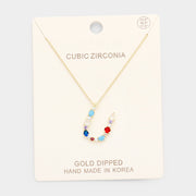 Gold Dipped CZ Letter U Initial Monogram Pendant Necklace