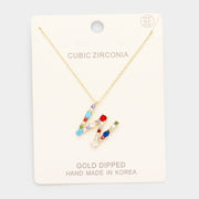 Gold Dipped CZ Letter W Initial Monogram Pendant Necklace