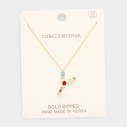 Gold Dipped CZ Letter Y Initial Monogram Pendant Necklace