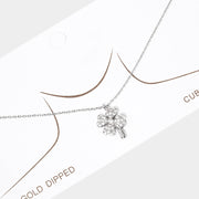 White Gold Dipped Rhinestone Embellished Clover Pendant Necklace