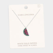 White Gold Dipped CZ Watermelon Pendant Necklace