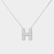 -H- White Gold Dipped CZ Initial Monogram Pendant Necklace