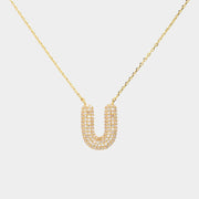 -U- Gold Dipped CZ Initial Monogram Pendant Necklace