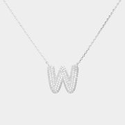 -W- White Gold Dipped CZ Initial Monogram Pendant Necklace