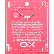 Lunar 12 Zodiac White Gold Dipped CZ Ox Pendant Necklace