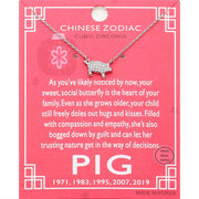 Lunar 12 Zodiac White Gold Dipped CZ Pig Pendant Necklace