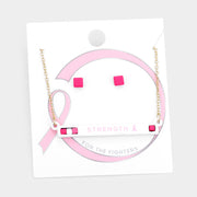 Pink Ribbon Strength Cube Resin Pendant Necklace