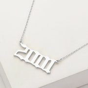 White Gold Dipped 2001 Birth Year Plate Pendant Necklace