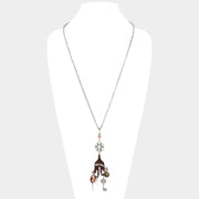 "Believe" Cross Key Lock Pearl Pendants Long Necklace