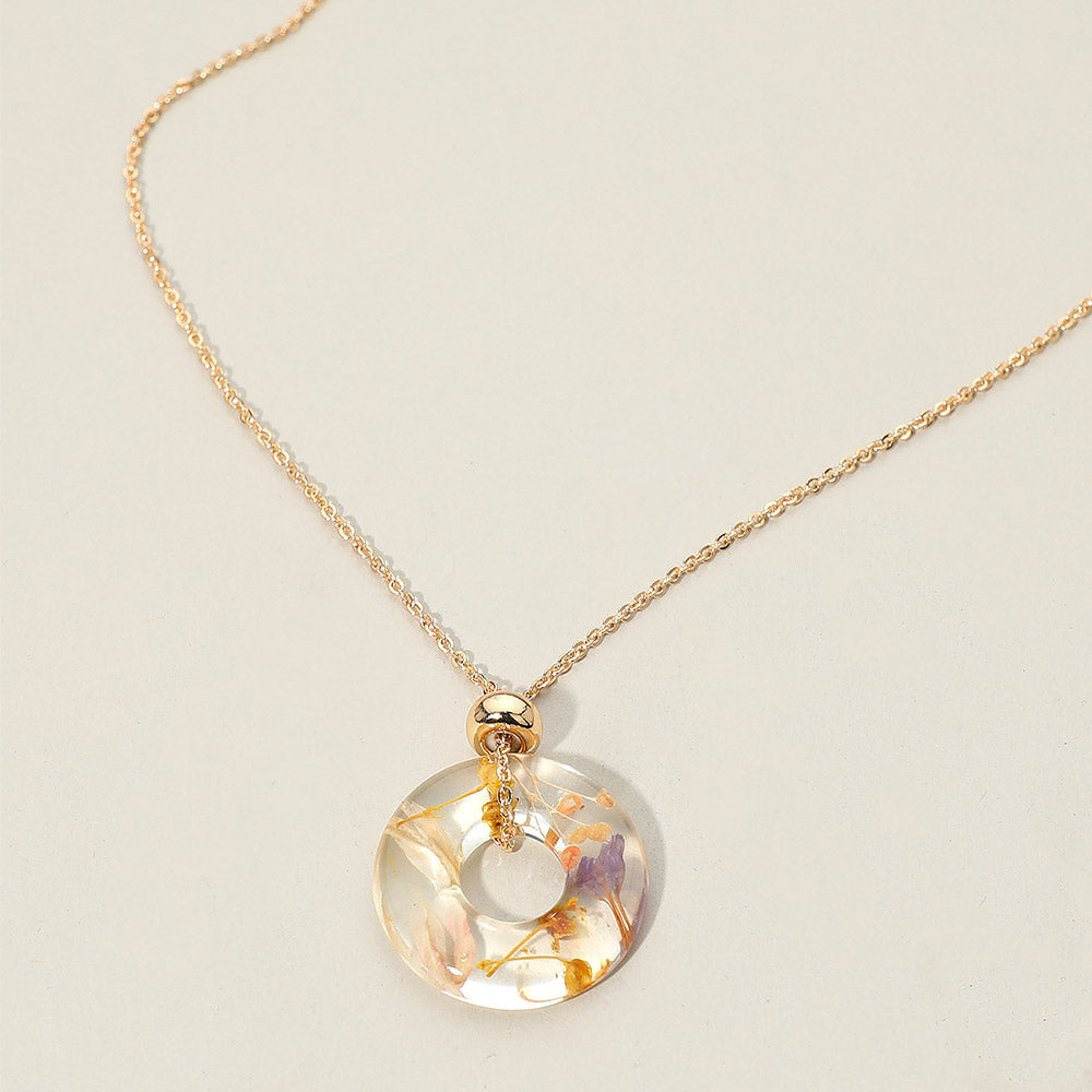 Floral Encased Botanical Ring Pendant Necklace