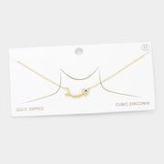 Gold Dipped CZ Fishbone Pendant Necklace