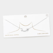 White Gold Dipped CZ Fishbone Pendant Necklace