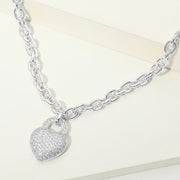 14K Gold Plated CZ Pave Heart Heart Pendant Chunky Chain Necklace