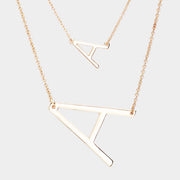 -A- Initial Monogram 2Row Strand Double Detachable Chain Necklace