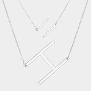-H- Initial Monogram 2Row Strand Double Detachable Chain Necklace
