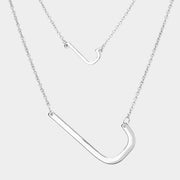 -J- Initial Monogram 2Row Strand Double Detachable Chain Necklace
