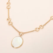 Mother of Pearl Oval Pendant Horsebit Link Chain Necklace