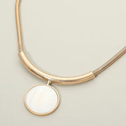 Round Pendant Accent Ribbed Chain Necklace