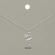 Cheers Message Champagne Tequila Glass Brass Metal Pendant Necklace