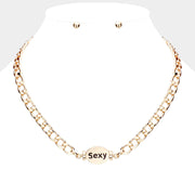 SEXY Metal Oval Message Pendant Necklace