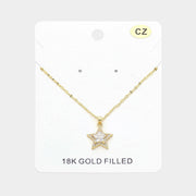 18K Gold Filled CZ Stone Paved Star Pendant Necklace