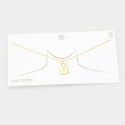 Gold Dipped Metal Lock Pendant Necklace