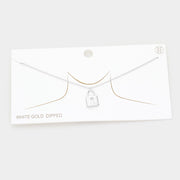 White Gold Dipped Metal Lock Pendant Necklace