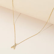 SECRET BOX_Brass Metal Stone Paved Eiffel Tower Pendant Necklace