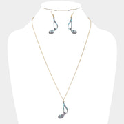 Patterned Music Note Pendant Necklace