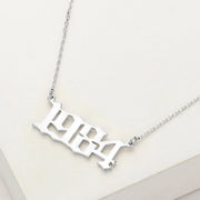 White Gold Dipped 1984 Birth Year Plate Pendant Necklace