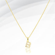 -B- Stainless Steel CZ Stone Paved Initial Monogram Pendant Necklace