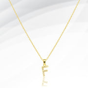 -F- Stainless Steel CZ Stone Paved Initial Monogram Pendant Necklace