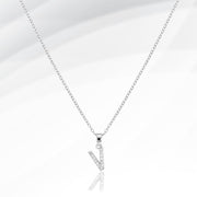 -V- Stainless Steel CZ Stone Paved Initial Monogram Pendant Necklace