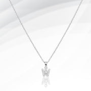 -W- Stainless Steel CZ Stone Paved Initial Monogram Pendant Necklace