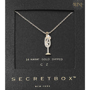 SECRET BOX_14K Gold Dipped CZ Stone Pearl Paved Champagne Glass Pendant Necklace