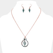 Cactus Metal Open Circle Pendant Necklace