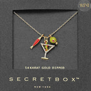 SECRET BOX_14K Gold Dipped Martini Glass Olive Sardine Charm Pendant Necklace