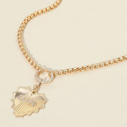 Rhinestone Paved Circle LOVE Message Accent Textured Metal Heart Pendant Necklace