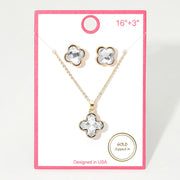Gold Dipped Quatrefoil Stone Pendant Necklace